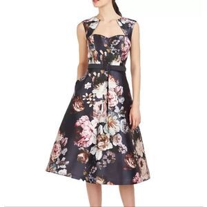 Kay Unger Navy Floral Midi Dress